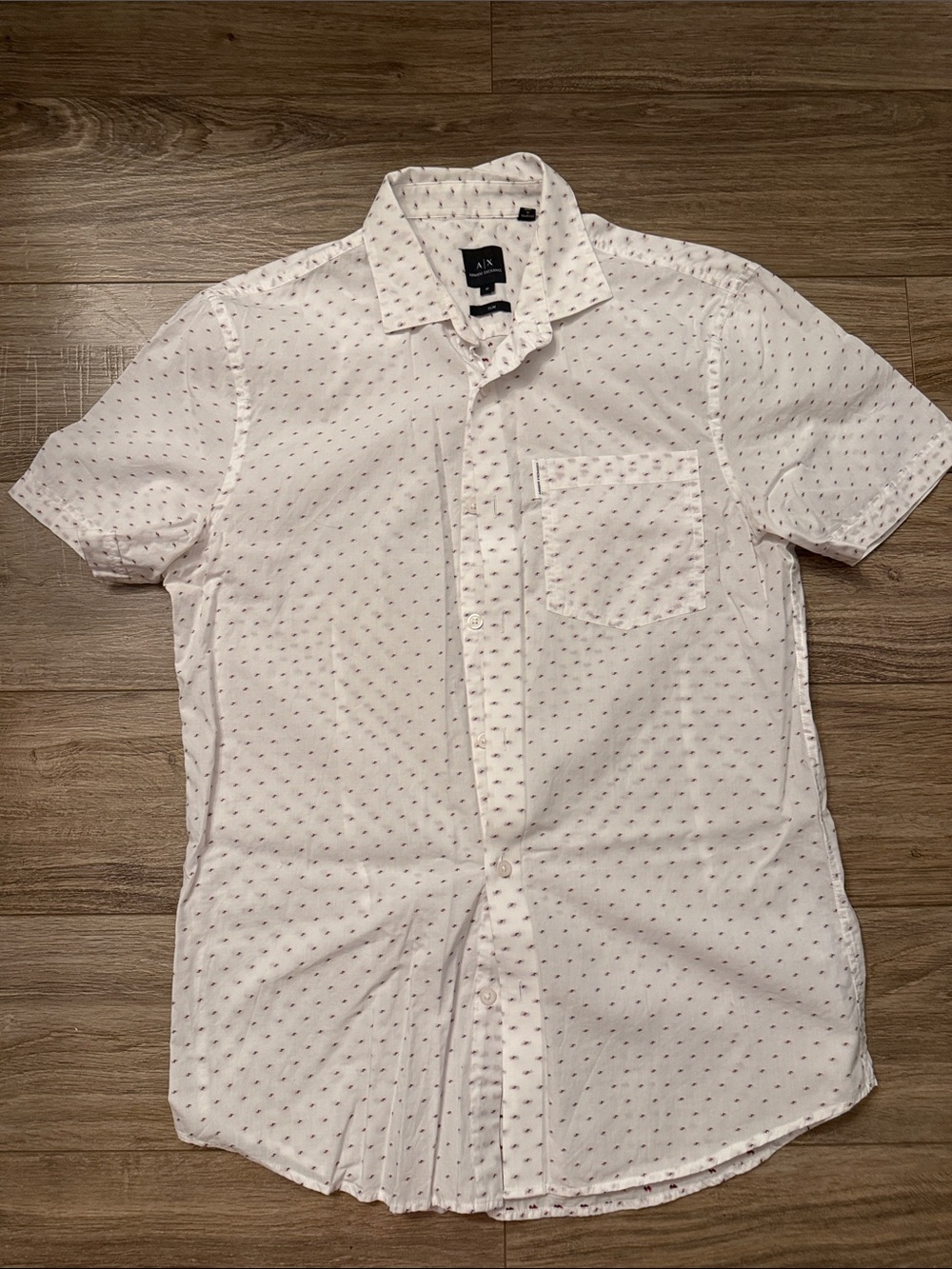 A/X Armani Exchange White Short-Sleeve Button-Down with Micro Dot Print